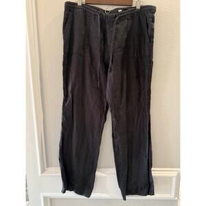 Allen Allen Women's Black 100% Linen Pull On Drawstring Wide Leg Sz L Pants